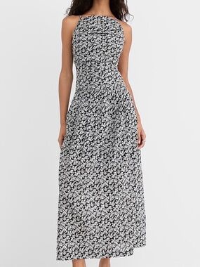 Floral ruched apron chest midi dress